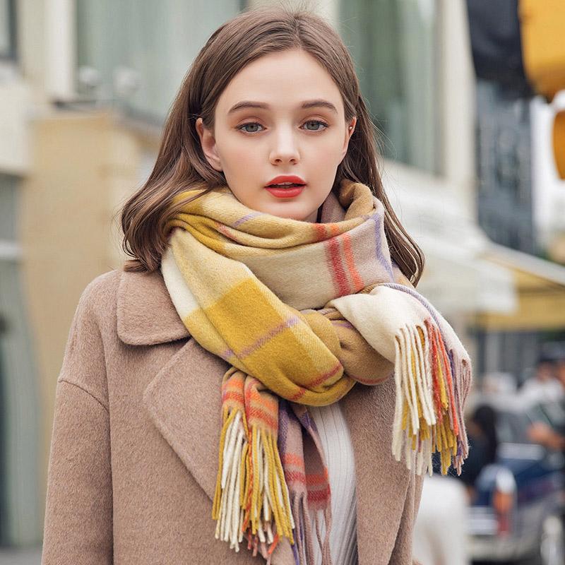 Зимний шарф из 100% овечьей шерсти для женщин, роскошные теплые шали-накидки, клетчатый пашмина, женский фуляр, клетчатые кашемировые шарфы