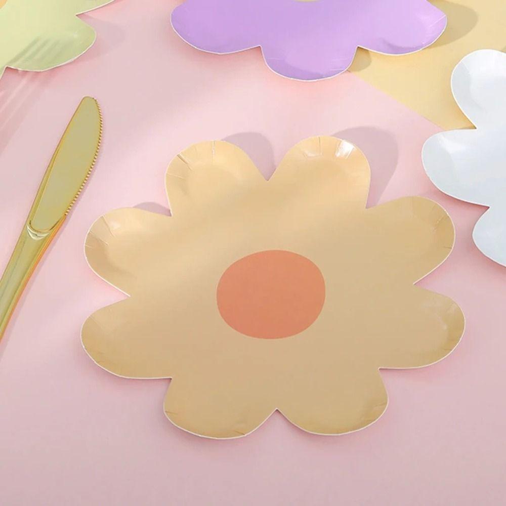 10pcs/set Picnic Cake Tray Daisy Tableware Paper Disposable Cake Plates Cute Flower Dinner Plates