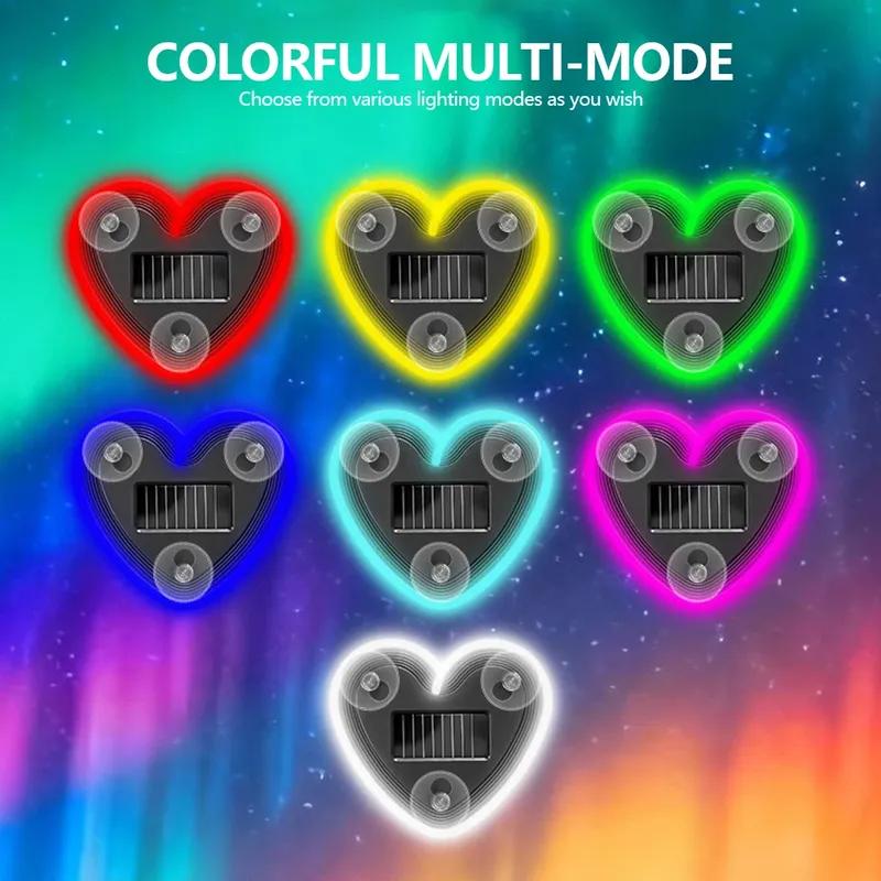 2026 Solar Powered Car Neon Light Striped Heart Lamp Led Ambient Light Wireless Suction Cup USB Rechargeable Led Atmosphere Lamp