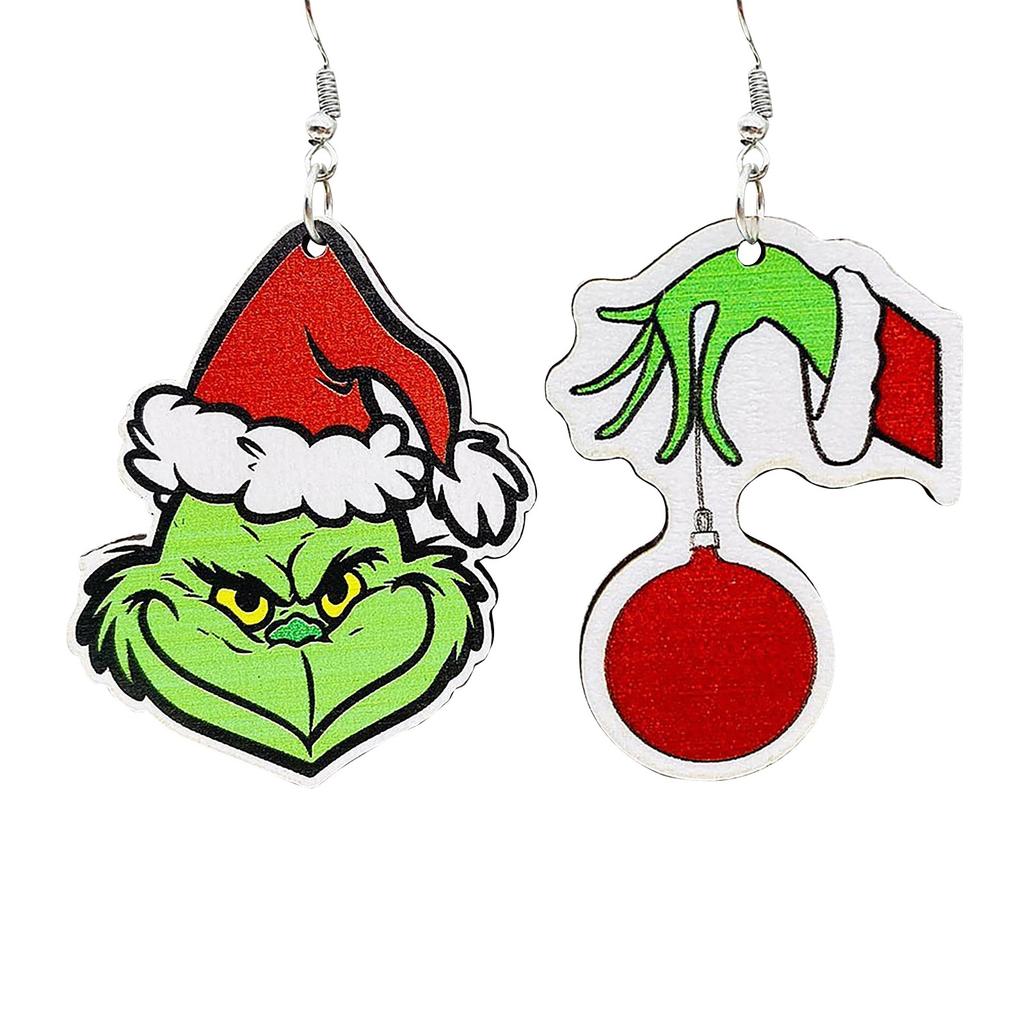 Рождественские деревянные серьги Зеленые волосы Рождественский подарок Висячие деревянные серьги Серьги