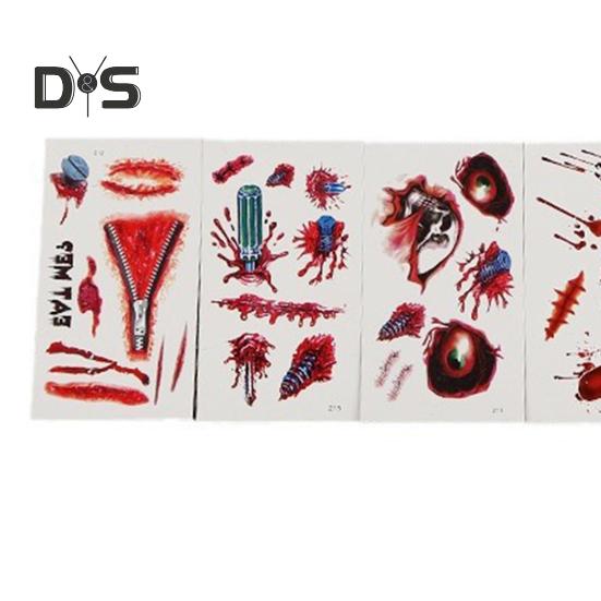 20Pcs Tattoo Stickers Realistic Fake Blood Scars Cuts Injuries Halloween Zombie Makeup Tattoo Sticker Waterproof Temporary Scar Wound Prank Props