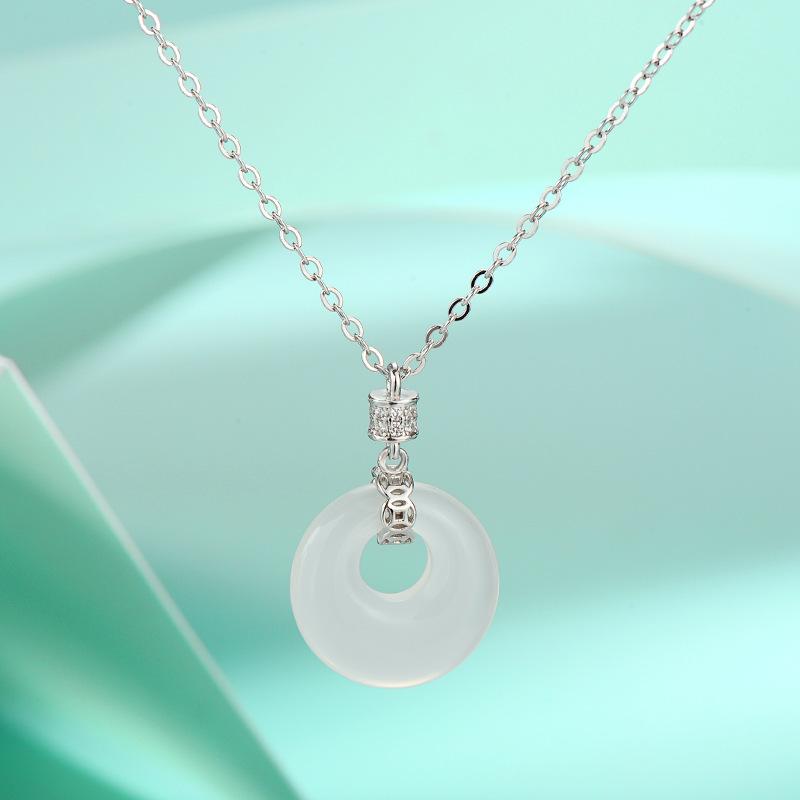 Ретро-стиль S925 серебряный халцедоновый предохранительная пряжка ожерелье женский Linglang peiyu кулон средний свитер цепочка ювелирные изделия мода