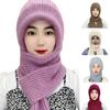 Women Winter Hat with Scarf Thick Warm Plush Windproof Cycling Headwear Solid Color Elastic