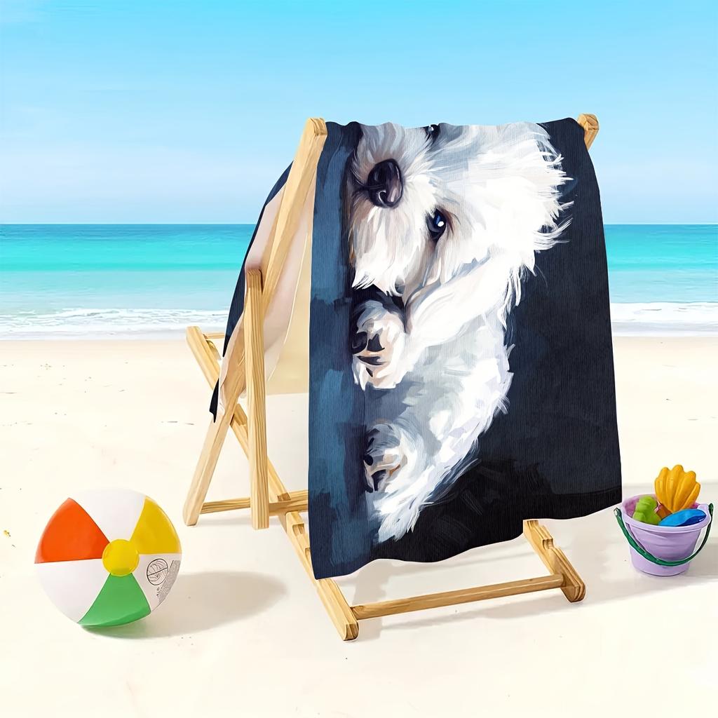 1pc Cute Maltese Dog Beach Towel - Quick Dry, Lightweight, Soft & Absorbent Microfiber, Modern Cartoon Style for Pool, Swim