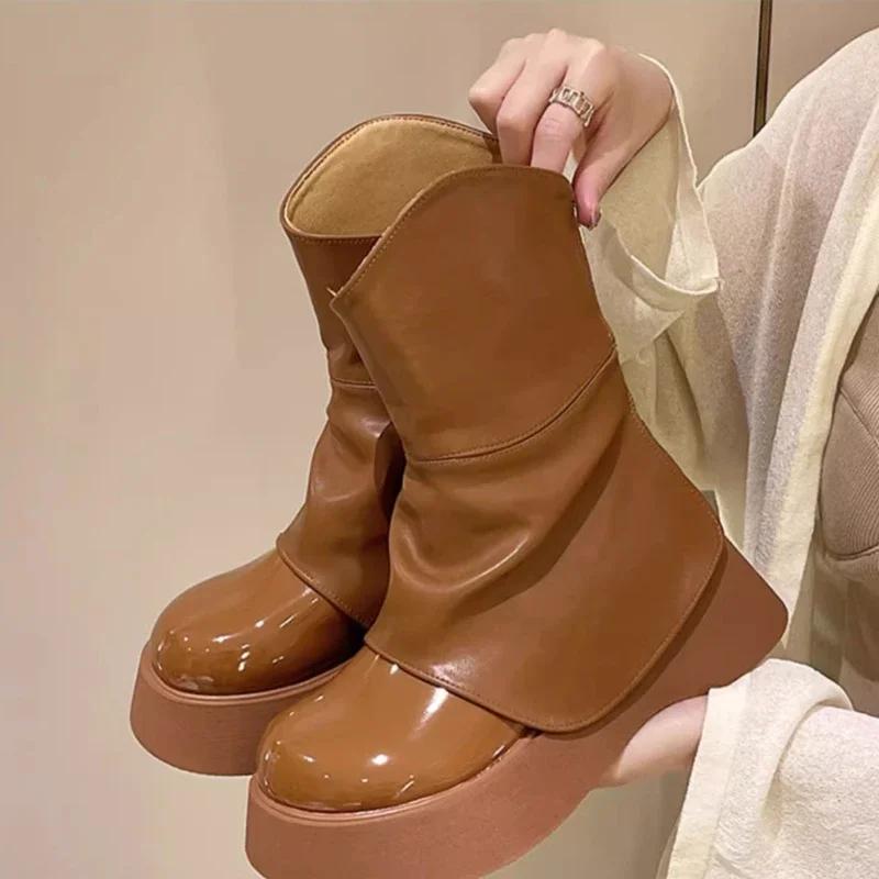 Thick Bottom Women Short Pipe Boots Fashion Back Zipper Platform Shoes New Autumn Winter Waterproof Non-slip Booties Mujer 2024