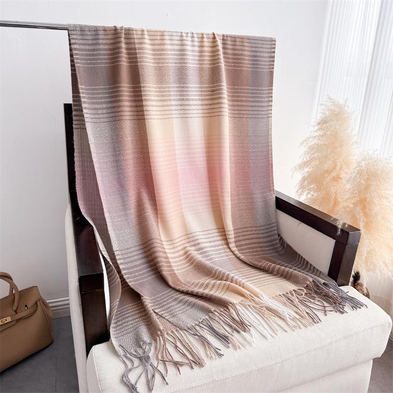 Простой женский шарф в клетку в корейском стиле, шаль из имитации кашемира, зимний толстый теплый шейный платок, эшарп, накидка, дизайнерский женский