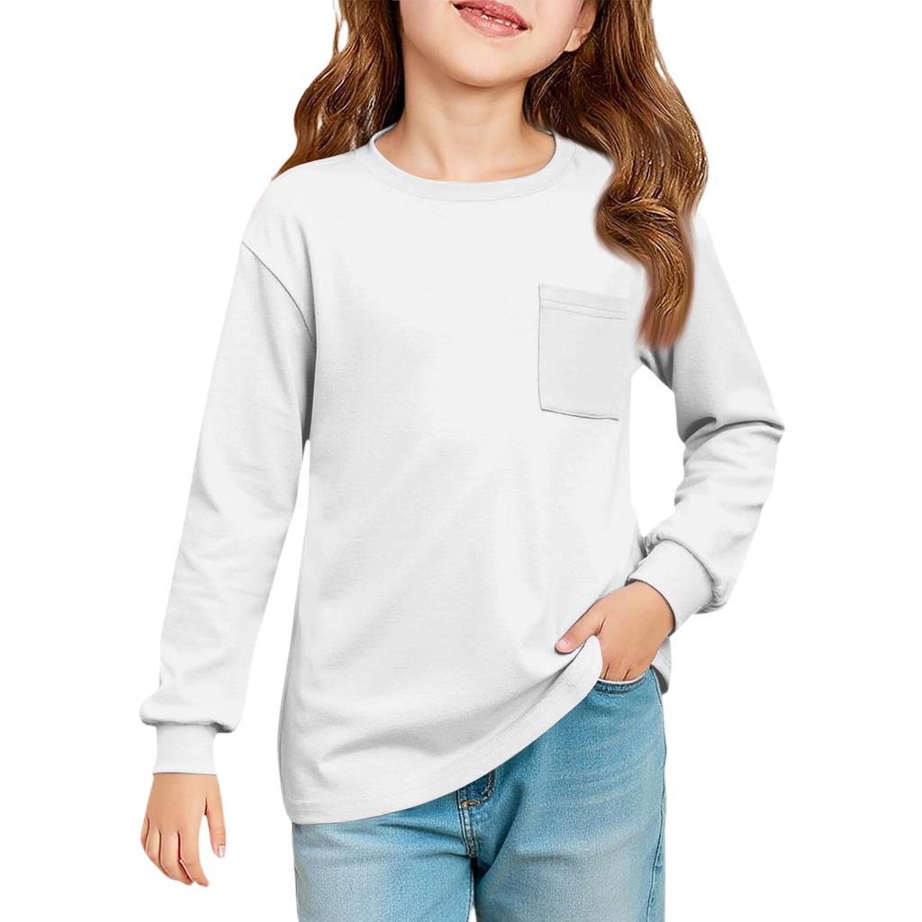 Girls' Long Sleeve Blouse - Round Neck Soft Waist Tunic