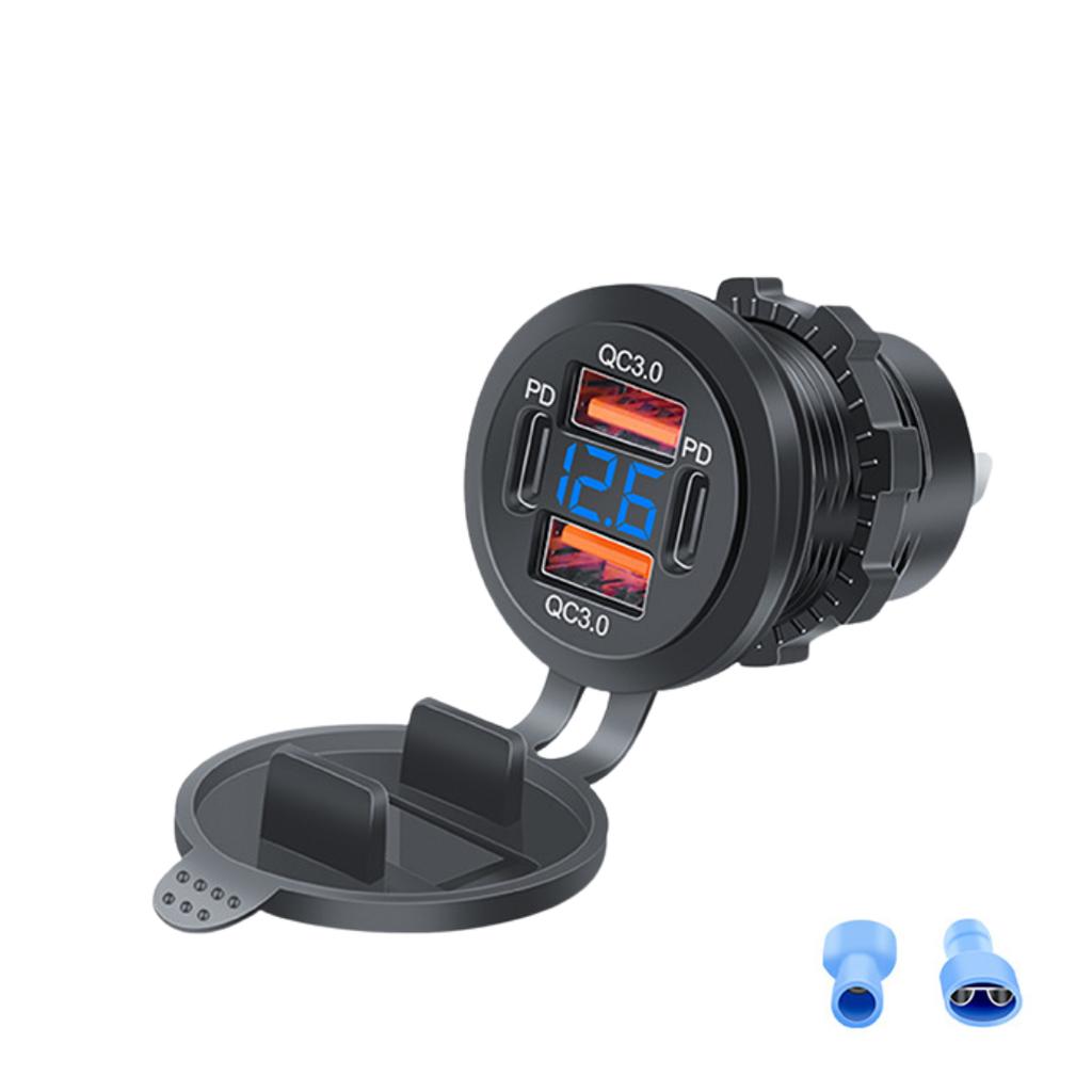 96 Вт PD3.0 + QC3.0 4-портовое быстрое автомобильное зарядное устройство со светодиодным дисплеем - iPhone Samsung Huawei совместимо с водонепроницаемым корпусом