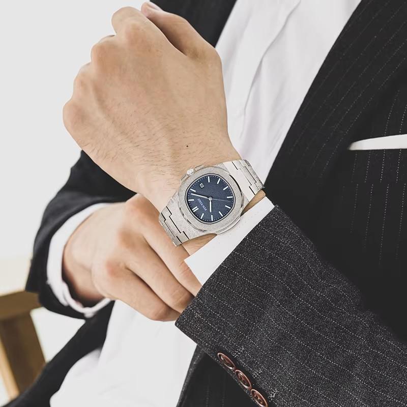 Матовая поверхность кварцевые часы мужские роскошные хип-хоп серебристо-голубые золотые часы мужские часы мужские Reloj Hombre Masculino