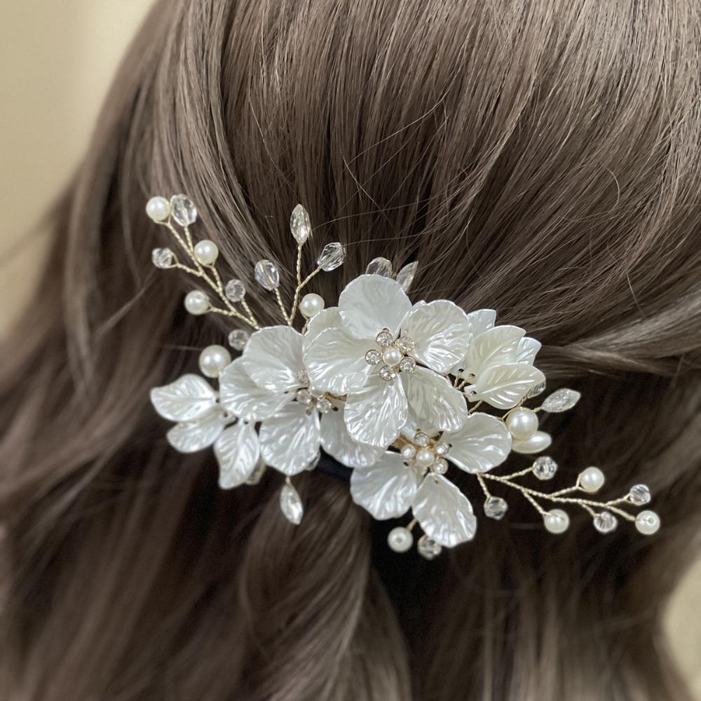Korean style Crystal Pearl Flower Hair Pin Elegant Beautiful Bridesmaid Tiara Floral Style Barrettes Wedding Hair Accessories