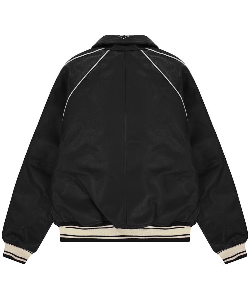 Avirex Cow Leather Logo Varsity Jacket / 7835950017 Black