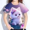 Children's Cartoon Kitten Print Color T-shirts Girls Fashion Soft Comfortable T-shirt