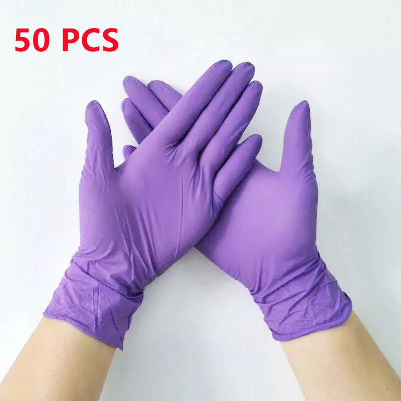 20/50/100PCS Purple Nitrile Gloves Disposable 5Mil Anti-Slip Gardening Gloves Textured Grip Cleaning Working Protictive Gloves