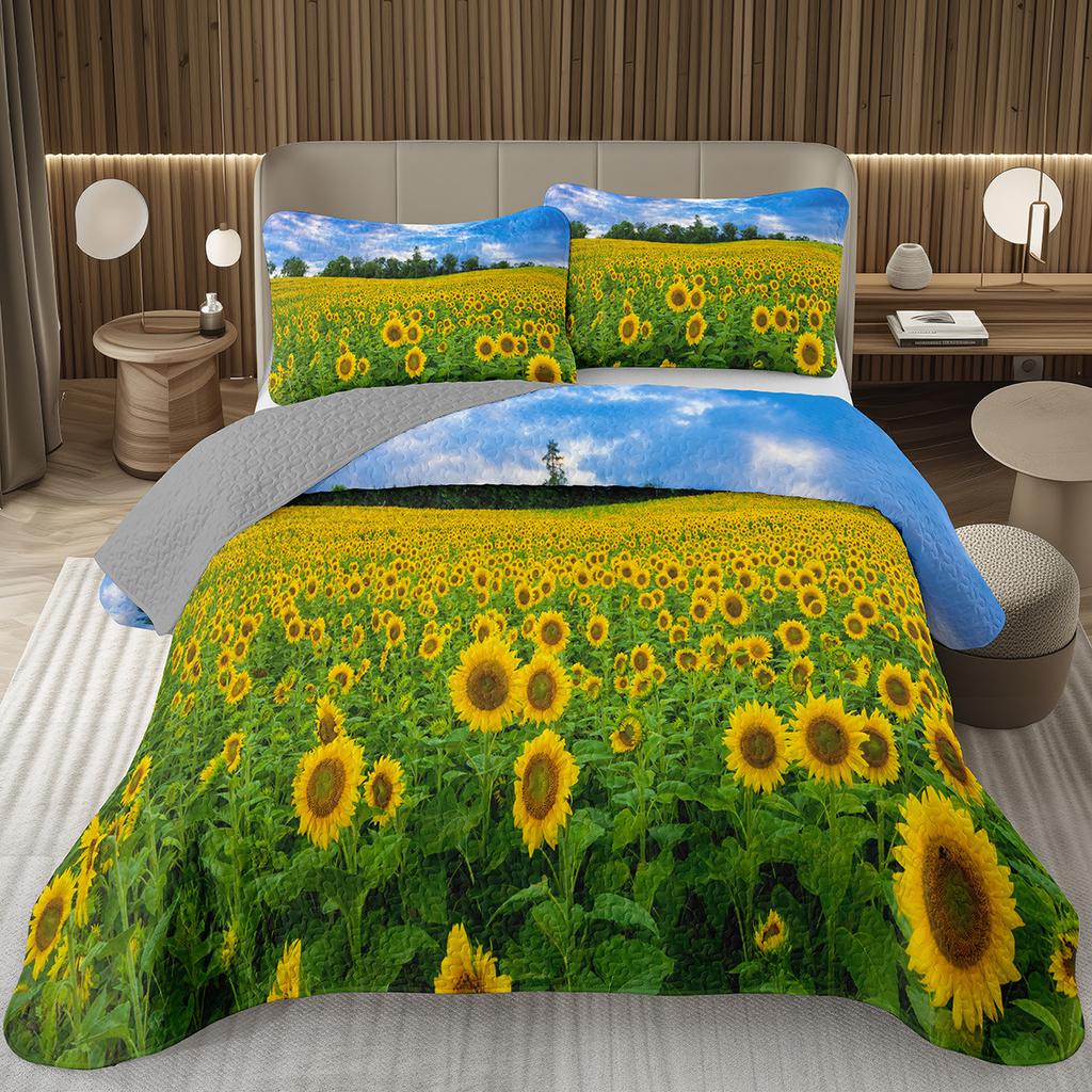 Подсолнух Покрывало Твин Квин Пасторальный Желтые Цветы Покрывало Сад Цветочный Ботанический Стеганый Постельный Набор Для Комнаты Мальчиков Девочек