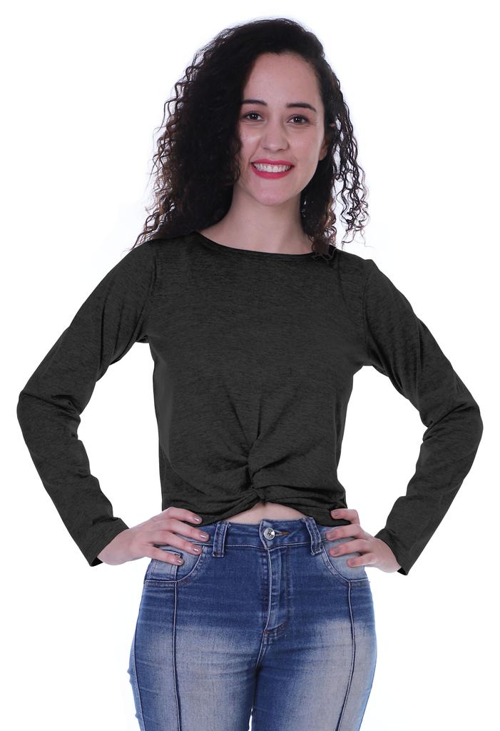 Moomaya Womens Full Sleeves Front Knot Crop Top Summer Tshirt Plain Tee Tops