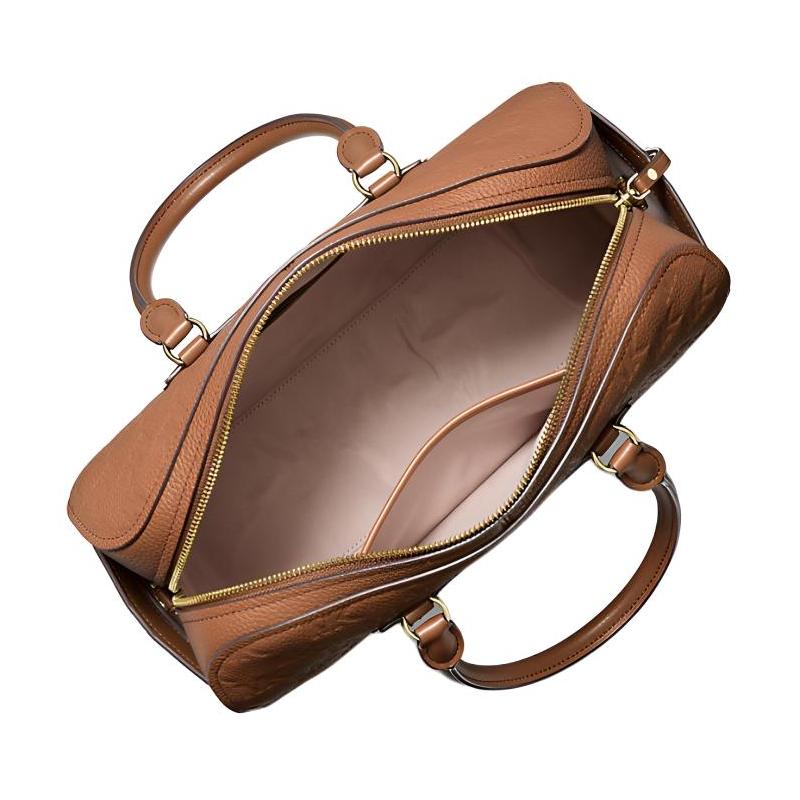 MICHAEL KORS Jet Set Travel Embossed Logo Design Gold Metal Details Cow Leather Travel Bag Women's Brown