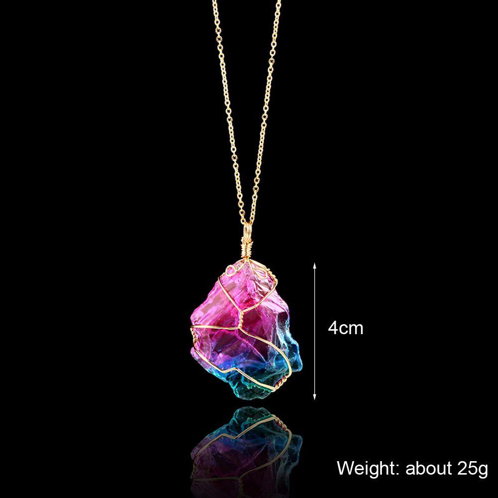 Gold Plated Chakra Quartz Jewelry Natural Crystal Pendant Necklace Irregular Rainbow Stone