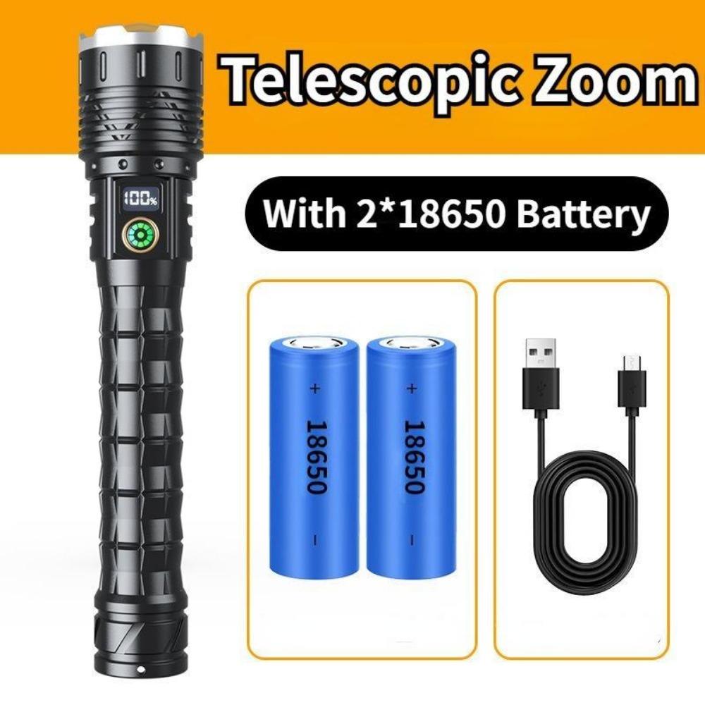 Сверхмощный светодиодный фонарик 100000 люмен Сверхмощный уличный аккумуляторный ручной фонарь 5 режимов Зарядка Type-C Освещение 2000 м
