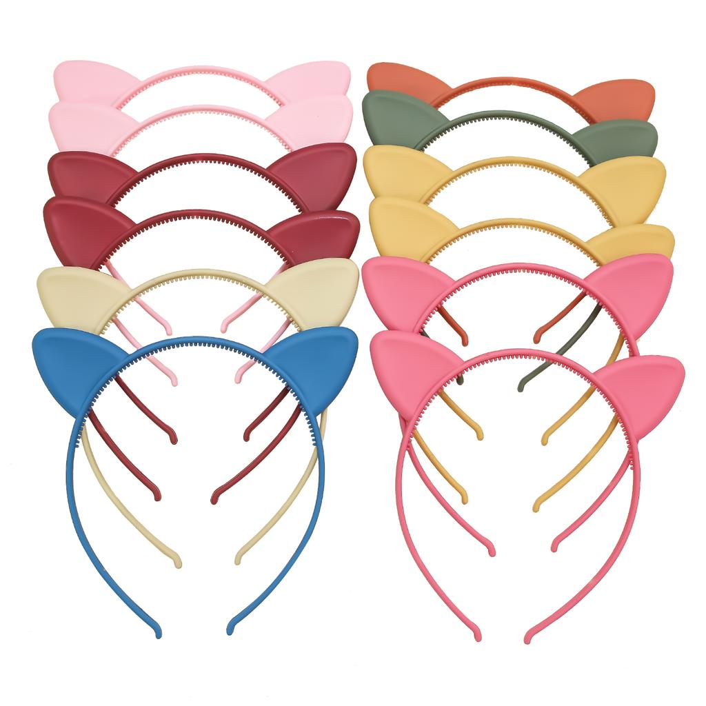 12 шт./набор Повязки на голову с кошачьими ушками для девочек, матовые пластиковые повязки на голову с ушками котенка, семейное украшение, аксессуары для волос для вечеринки