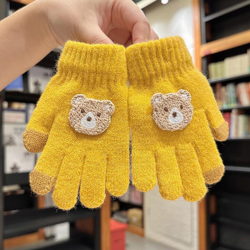 Kids' Winter Knit Bear Pattern Five-Finger Gloves