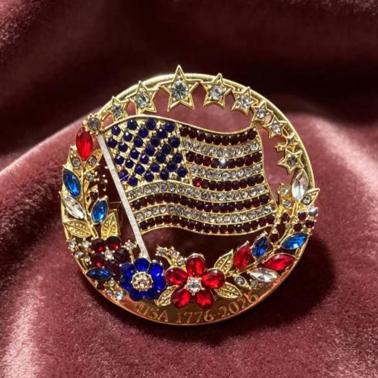 Brooch Pin American Flag Flower Blooming Enamel Lapel Pin with Stars Stripes