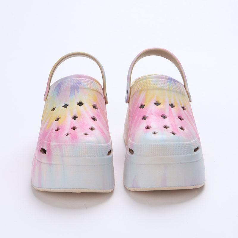 Красочные сабо на массивной платформе, сандалии для женщин, шлепанцы на толстой подошве из ЭВА, пляжные тапочки, танкетка, садовая обувь, лето