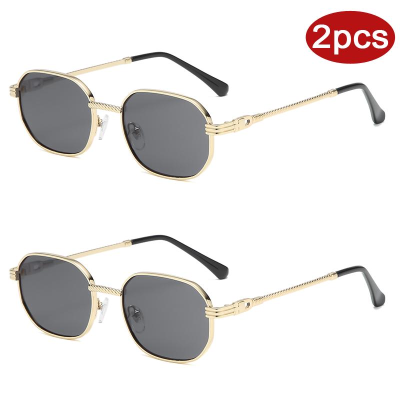 Protective Glasses 2pcs Fashion Metal Square Frame Sunglasses Women Black Gold Unisex Sun Glasses Thread Design Shade UV400