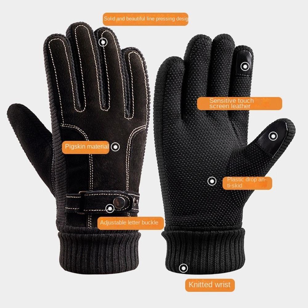 Windproof Thicken Warm Non-slip Riding Glove Men Gloves PU Leather Winter Gloves Korean Mittens