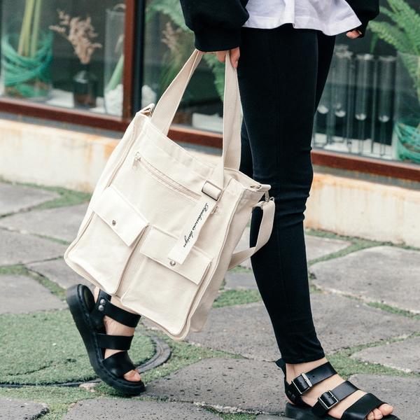 Igjectle-to-Pocket Canvas Shoulder Cross Bag (ivory), RD191E12AIVF0-7000025945