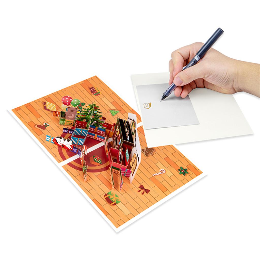 Christmas House Greeting Cards Colorful 3D Pop Up Christmas Cards Set Handmade Holiday Greetings For New Year