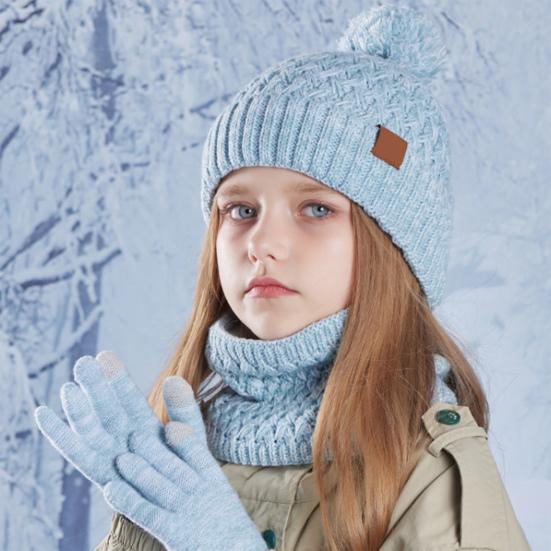 Kids Winter Hat Gloves Scarf Set Girls Boys Knit Hat with Pom Neck Warmer Mittens Set Toddlers Cold Weather Accessories for Kids 4-10 Years