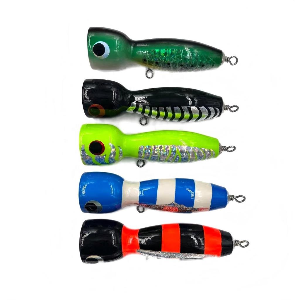 Ready Weiyu 15cm 90g Fishing Lure Fishing Tackle Wooden Popper for Big Game Targeting Carp Marlin Tuna Wahoo