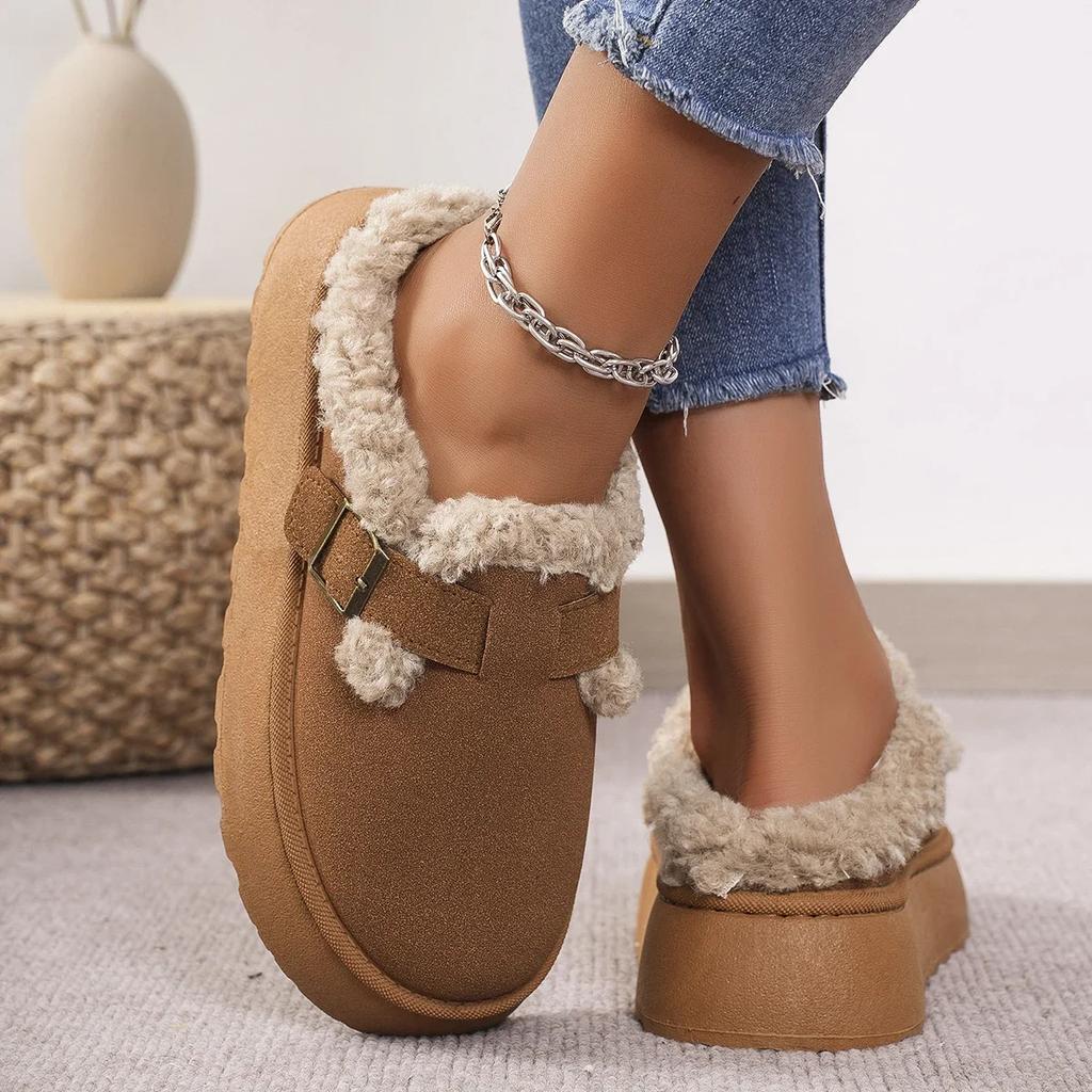 2025New Luxury Winter Women's Boken Shoes Plush Fashion Retro Bean Shoes Cotton Women's Flat Sole Slippers Platform Women Boots