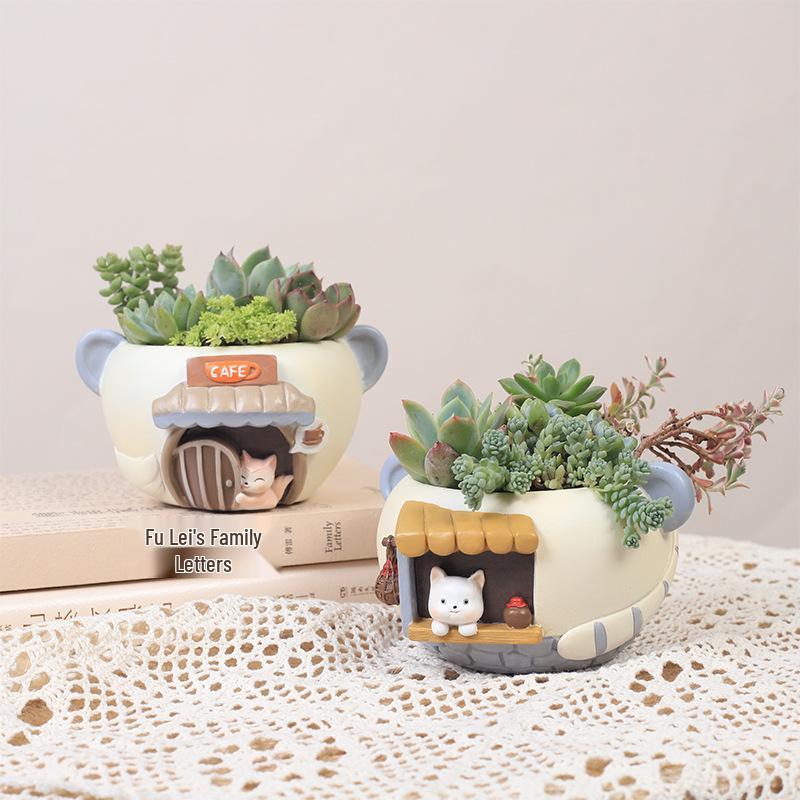 Cartoon Resin Bonsai & Succulent Flower Pots for Home Decor