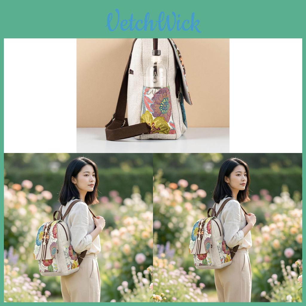 Канвасный рюкзак Gudaobell с этнической вышивкой и мягкими отделениями для повседневного использования