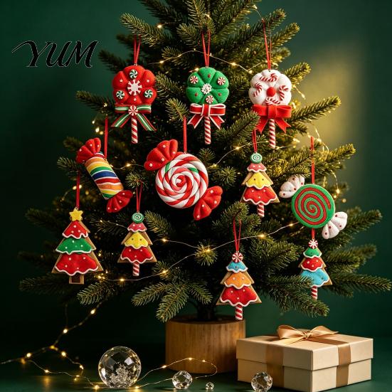 Walking Stick Ornaments 16 Pcs Christmas Lollipop Ornaments, Red Green Striped Peppermint Swirl Candy Cane Tree Hanging Decoration, Colorful