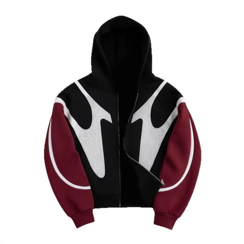 Womens Oversized Hooded Zip-Up Sweatshirt With Rhinestone Accents Streetwear Casual Long Sleeve Top