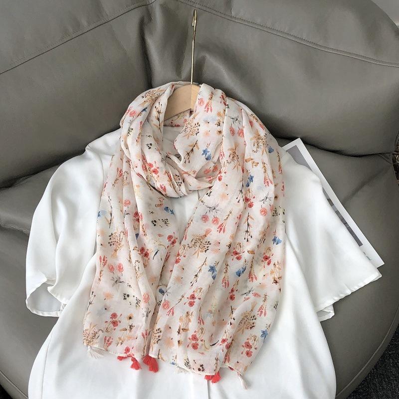 36 Designs Floral Print Voile Tassel Viscose Shawl Scarf Soft Thin Wrap Pashmina Headband Bufandas Muslim Hijab Sjaal 180*90Cm