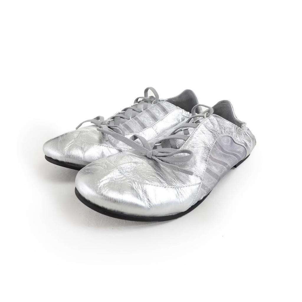 Нишевый дизайн балетные удобные тренировочные туфли 2025 лето бант плоская подошва вставки шнуровка повседневные одинарные туфли женские