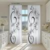 Elegant Black and White Floral Curtains Boho Pattern Drapes Romantic Scrollwork Panels for Kitchen Bathroom Bedroom Home Decor