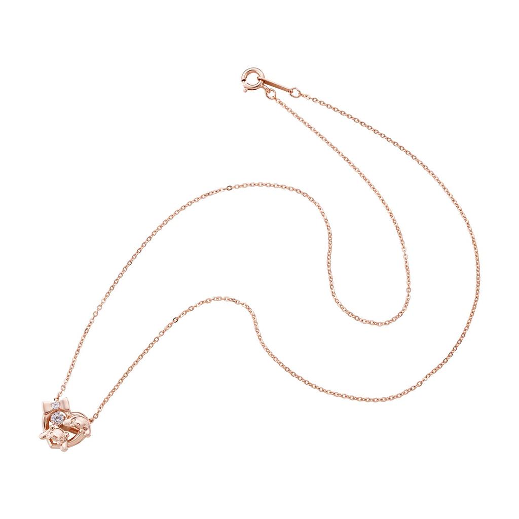 Cinnamoroll Sanrio Cinnamon Mocha Танцующий камень Ожерелье Открытое сердце Серебро 925 Кубический цирконий [Белый клевер] SACI-N056PG