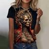 Summer Round Neck 3D Rose Skull Pattern Printed Top Fashionable Casual Short Sleeved Women's T-shirts