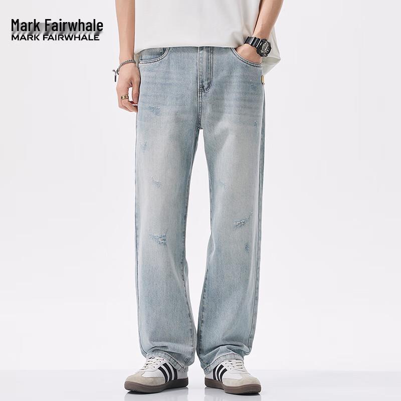 FAIRWHALE Мужские рваные джинсы прямого кроя