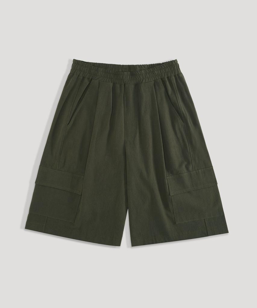 UNTAPPED STUDIO [2Pack] Bermuda-Like Linen Double-Pleated Wide Cargo Half Pants 3 Colors