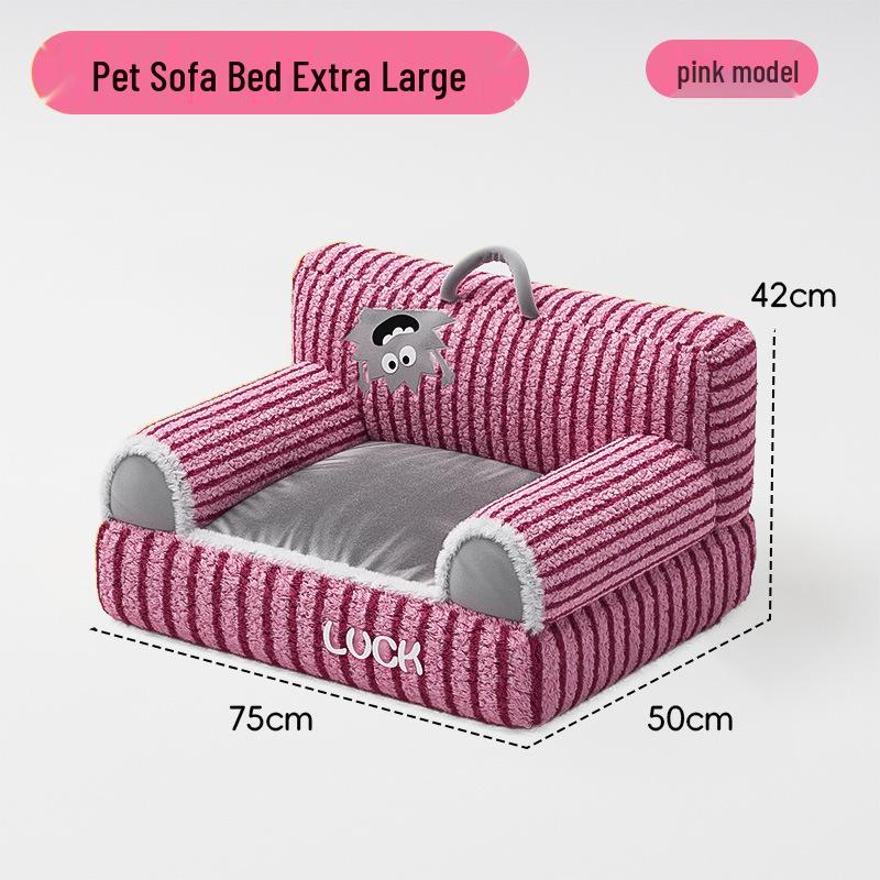 Плюшевая кровать для кошек и собак «Четыре сезона» - Уютная, нескользящая, диван с приподнятыми полосками для осени и зимы