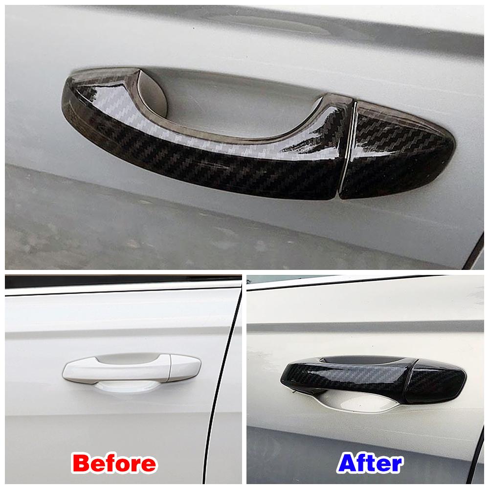 For Volkswagen VW T-ROC Atlas Teramont 2017- Door Handle Cover Carbon Fiber Color Modify Chrome Trim Protection