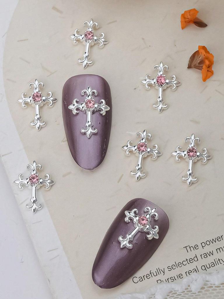 10 шт. Золотые Серебряные Кресты для ногтей 3D Белые Розовые Стразы Украшения для ногтей Украшения для ногтей DIY Украшения для ногтей Принадлежности для ногтей