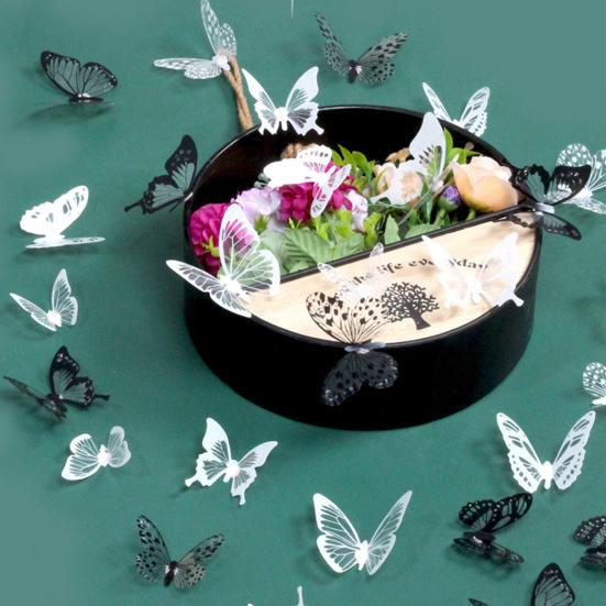 18Pcs/Set Ornamental Removable Exquisite Transparent Simulated Butterfly Wall Stickers Room Decor Wall Art Stickers AVE