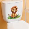 Playful Hand Painted Lion Cub in Grass Toilet and Wall Sticker Set Waterproof Self-Adhesive Removable Decal for Bathroom WC Decoration