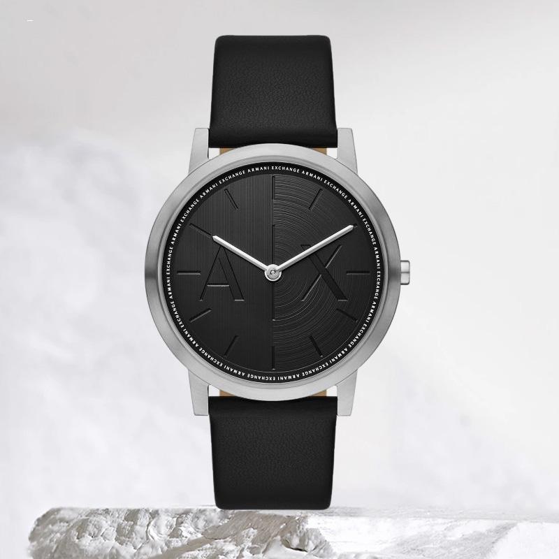 Armani Exchange AE ARMANI Наручные часы Кварцевый механизм Кожаный ремешок 40 мм Черный циферблат Мужские часы AX7168SET